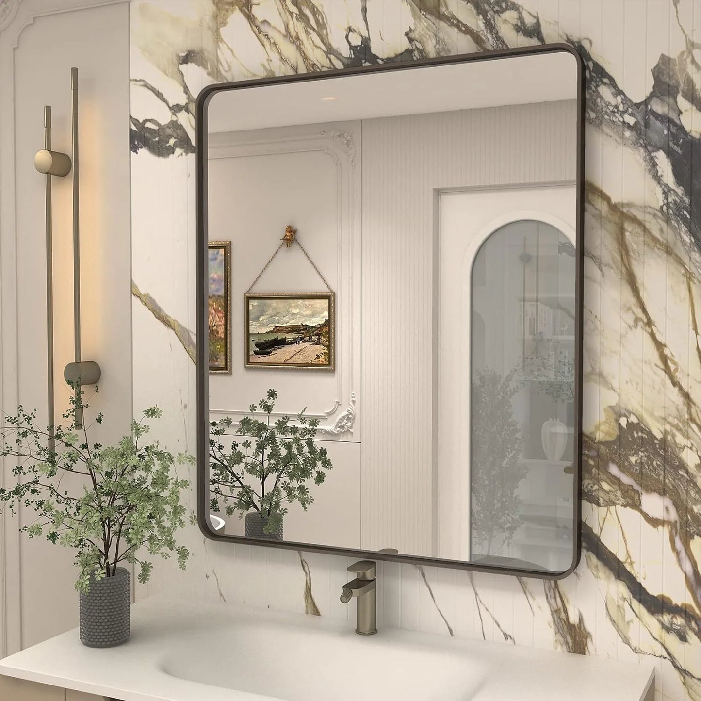 Aluminum Alloy Framed Tempered Glass Wall Decor Vanity Bathroom Mirror