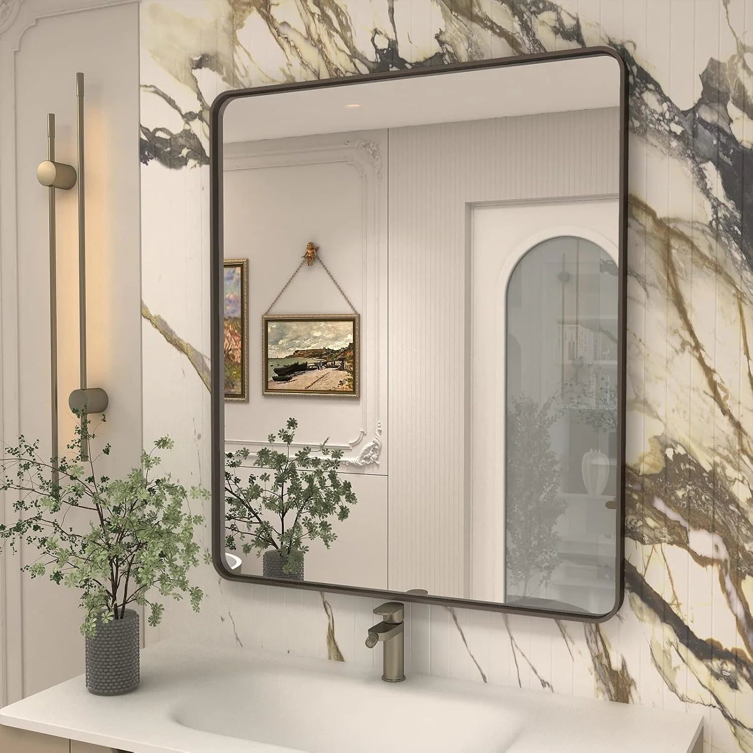 Aluminum Alloy Framed Tempered Glass Wall Decor Vanity Bathroom Mirror