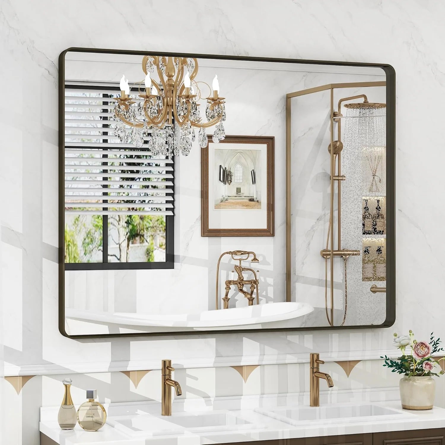 Aluminum Alloy Framed Tempered Glass Wall Decor Vanity Bathroom Mirror