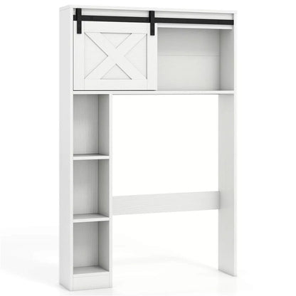 Costway over the Toilet room Storage Cabinet with Sliding Barn Door & Shelves White