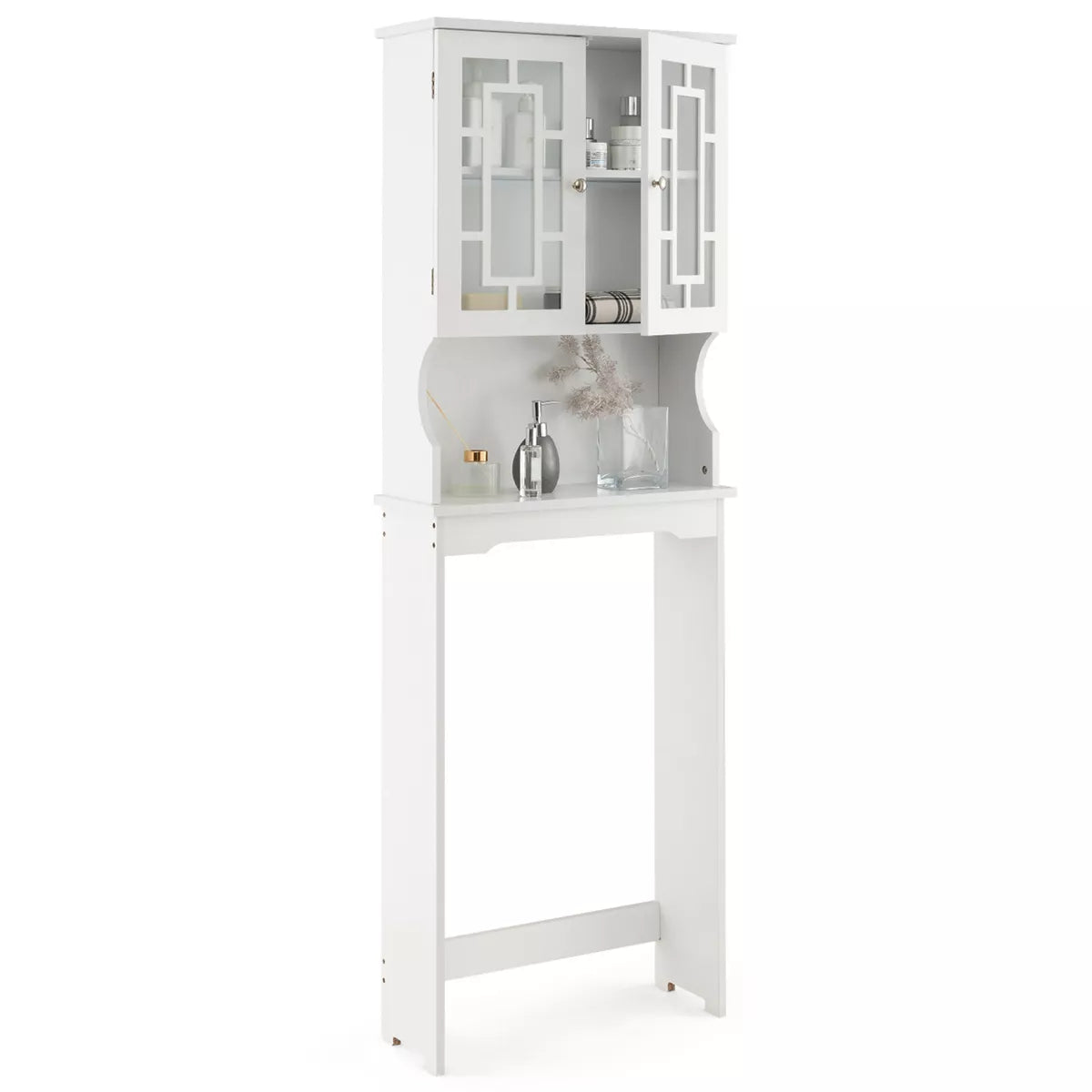 Costway over the Toilet Storage room Spacesaver Cabinet Tower Organizer Shelf & Doors White/Grey