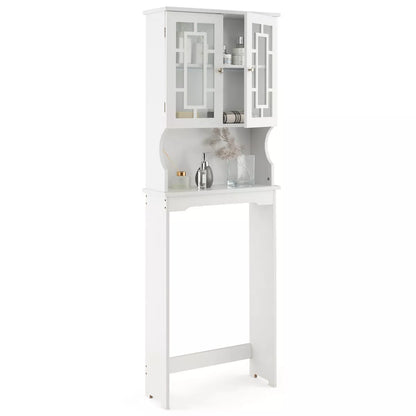 Costway over the Toilet Storage room Spacesaver Cabinet Tower Organizer Shelf & Doors White/Grey