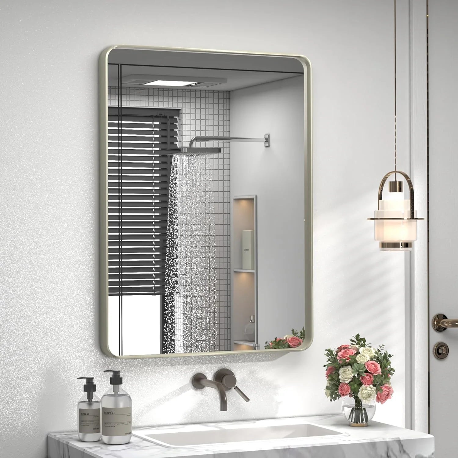 Aluminum Alloy Framed Tempered Glass Wall Decor Vanity Bathroom Mirror