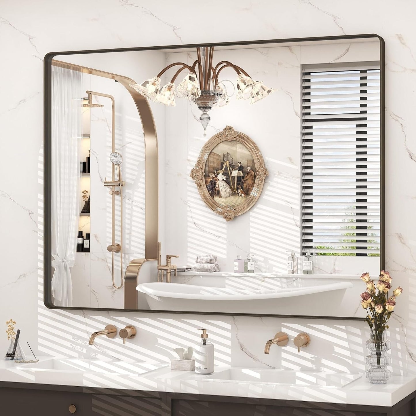 Aluminum Alloy Framed Tempered Glass Wall Decor Vanity Bathroom Mirror