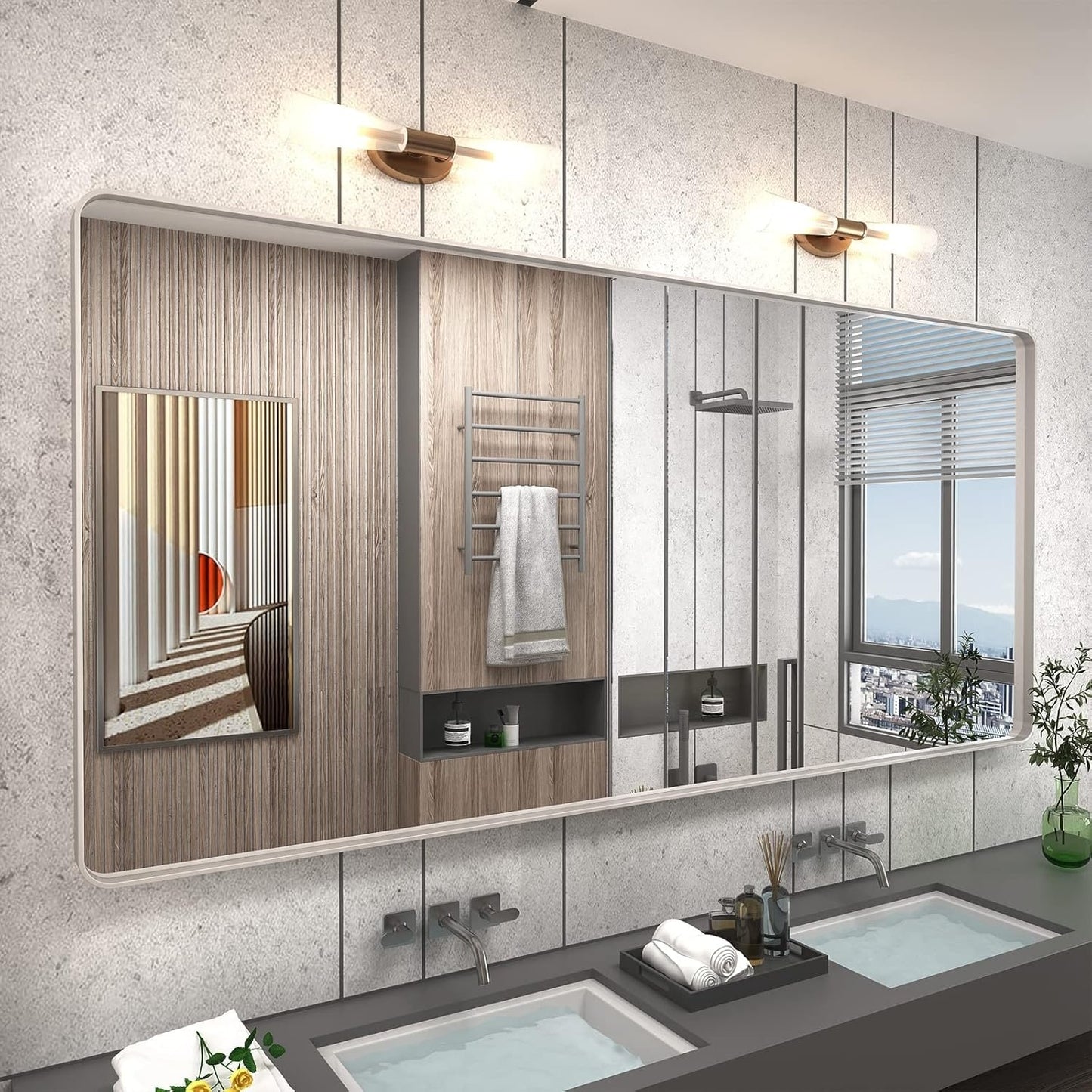 Aluminum Alloy Framed Tempered Glass Wall Decor Vanity Bathroom Mirror