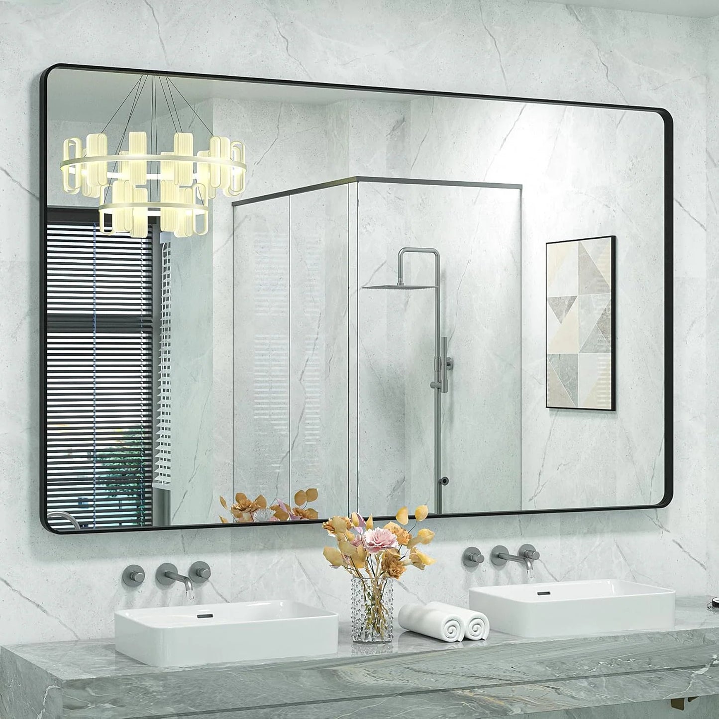Aluminum Alloy Framed Tempered Glass Wall Decor Vanity Bathroom Mirror