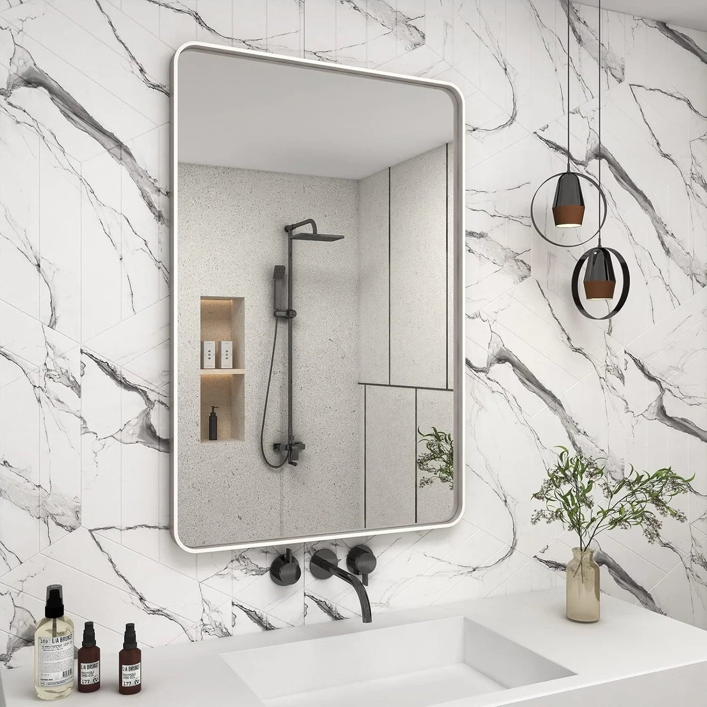 Aluminum Alloy Framed Tempered Glass Wall Decor Vanity Bathroom Mirror