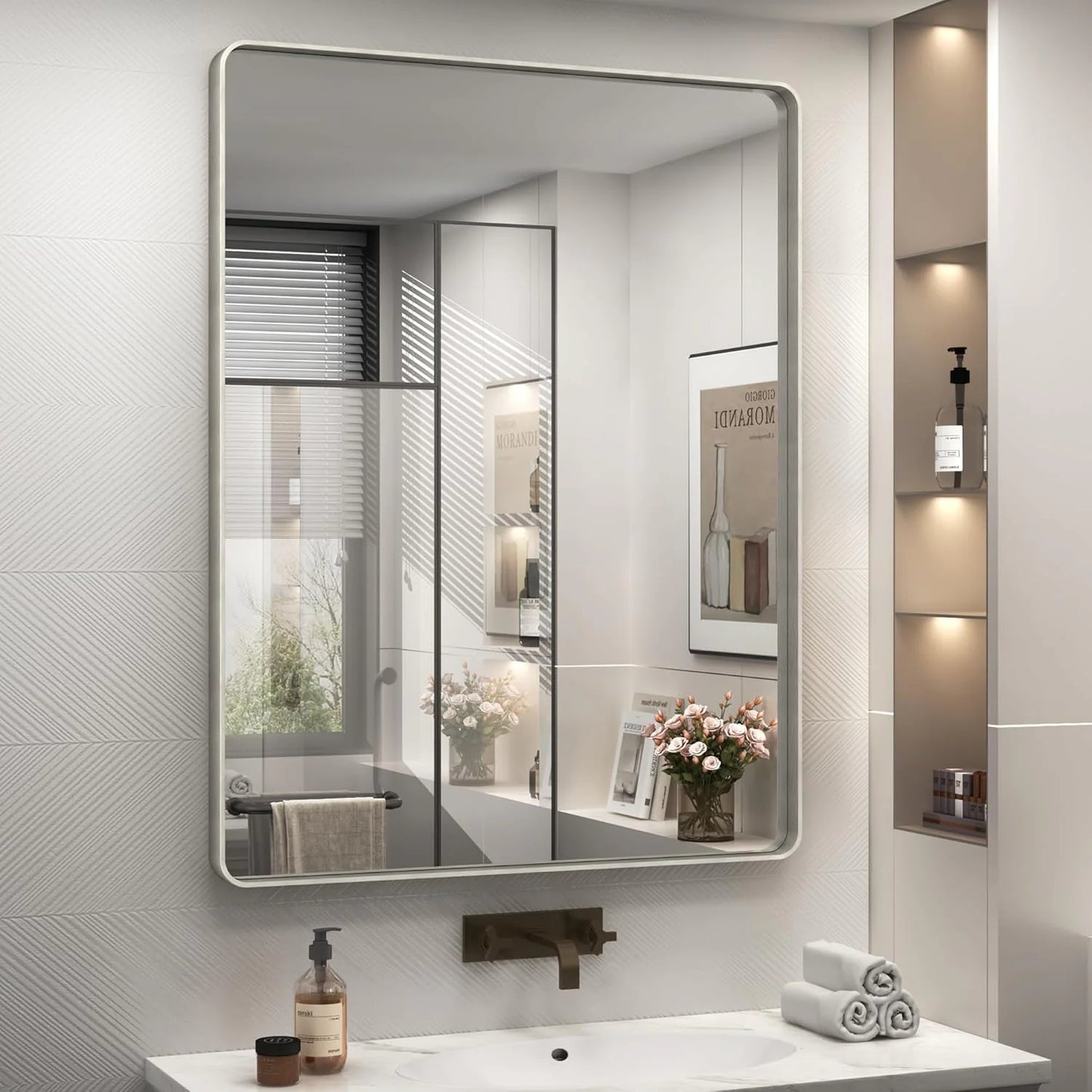Aluminum Alloy Framed Tempered Glass Wall Decor Vanity Bathroom Mirror
