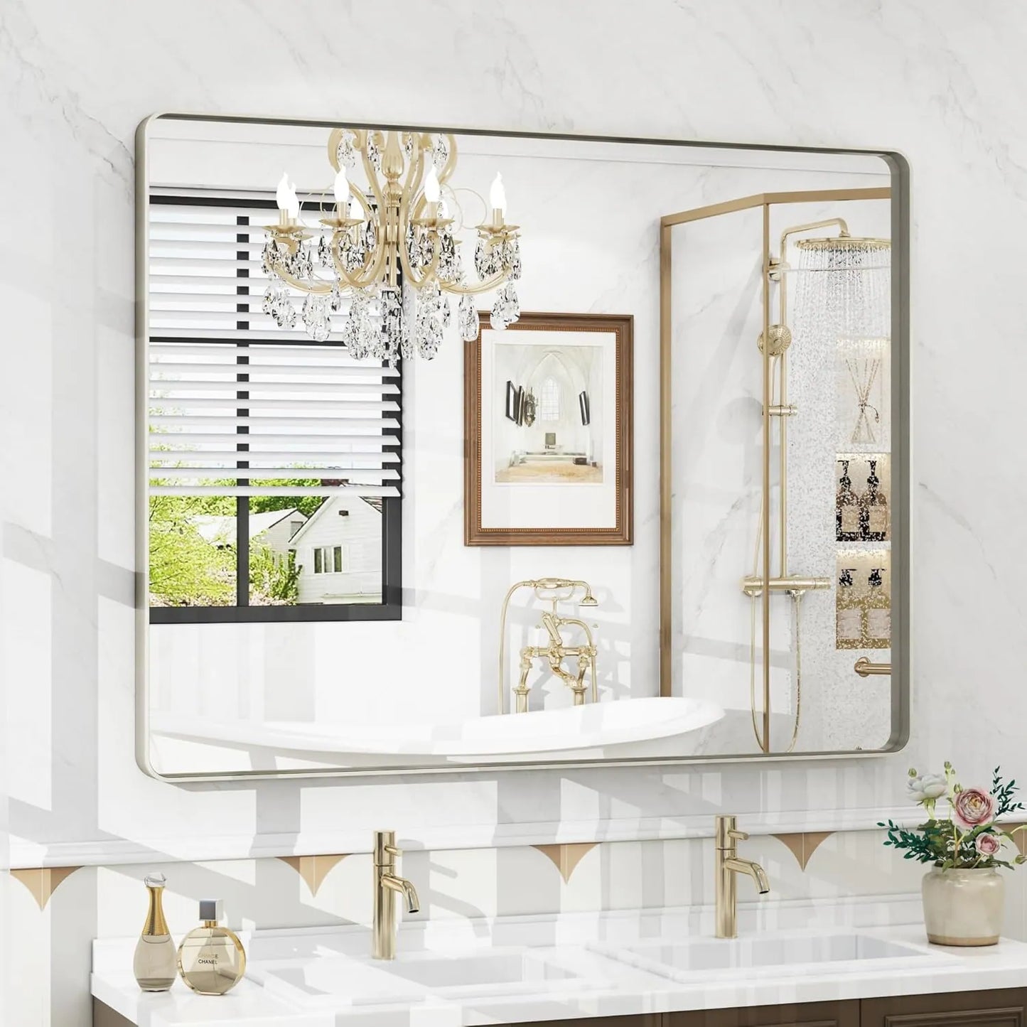 Aluminum Alloy Framed Tempered Glass Wall Decor Vanity Bathroom Mirror