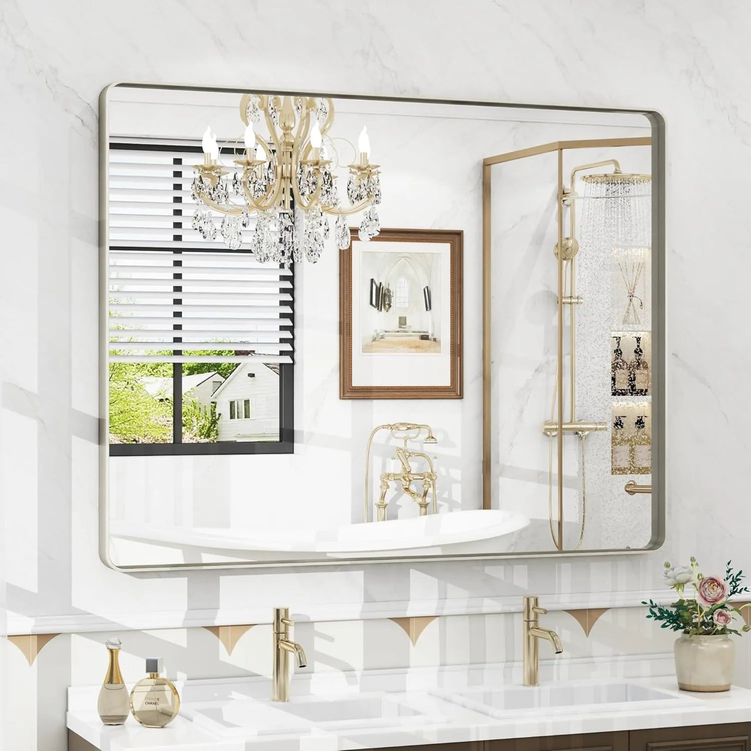 Aluminum Alloy Framed Tempered Glass Wall Decor Vanity Bathroom Mirror