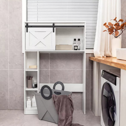 Costway over the Toilet room Storage Cabinet with Sliding Barn Door & Shelves White