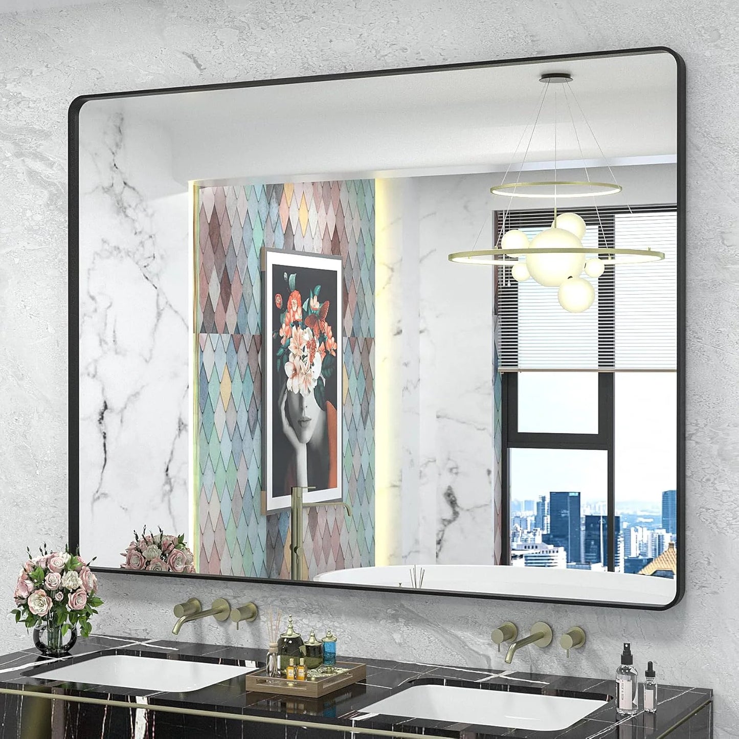 Aluminum Alloy Framed Tempered Glass Wall Decor Vanity Bathroom Mirror
