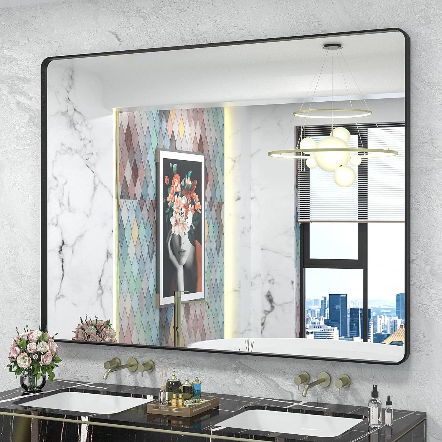 Aluminum Alloy Framed Tempered Glass Wall Decor Vanity Bathroom Mirror