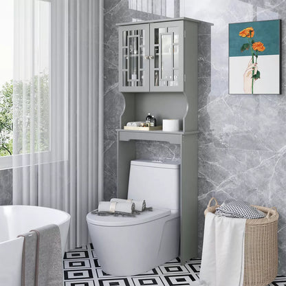 Costway over the Toilet Storage room Spacesaver Cabinet Tower Organizer Shelf & Doors White/Grey