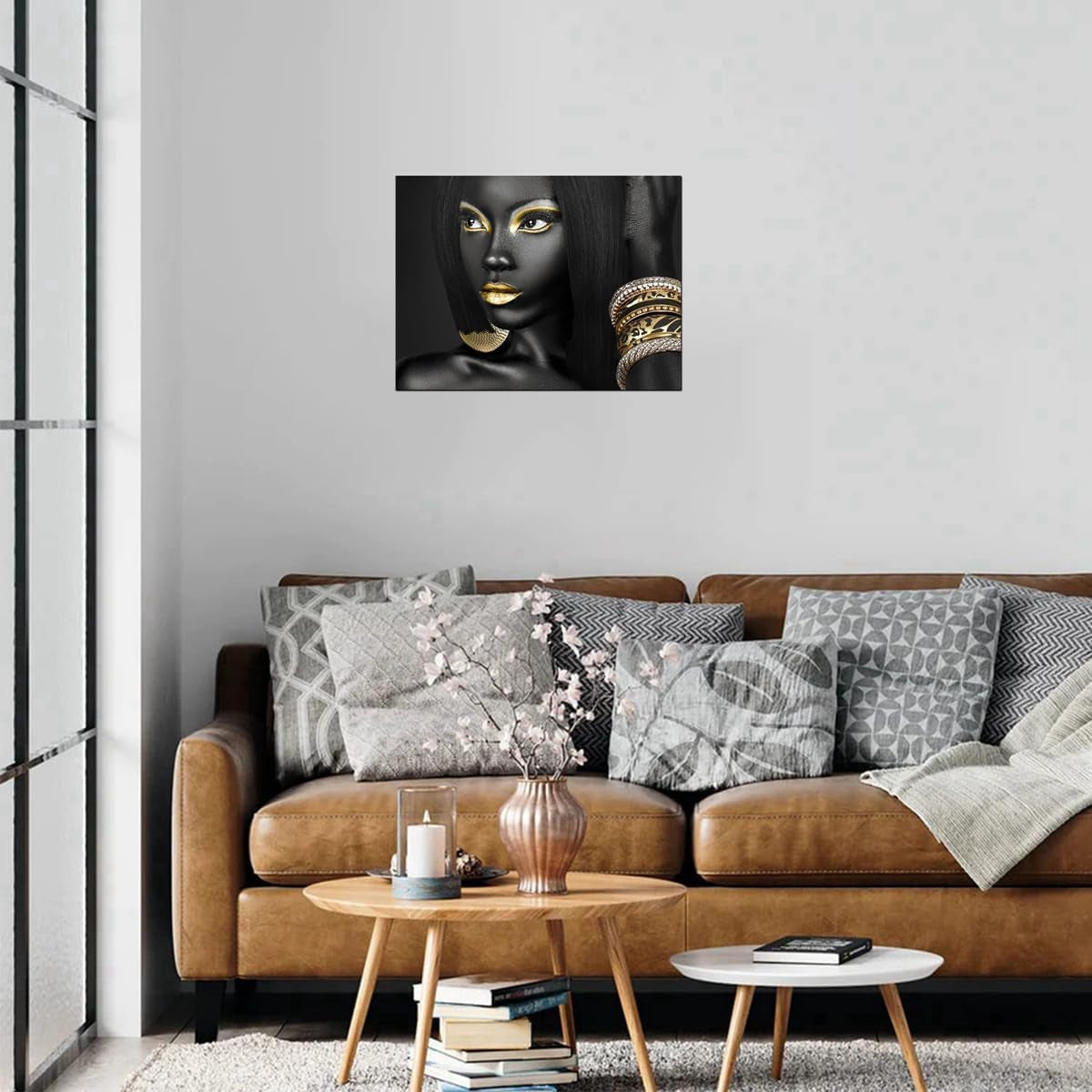 Black Woman Portrait Artwork Egyptian Queen Gallery Poster Print Living Room Wall Art African Girl Black and Gold Picture Home Office Decor Bedroom Wall Decor 12X16Inch