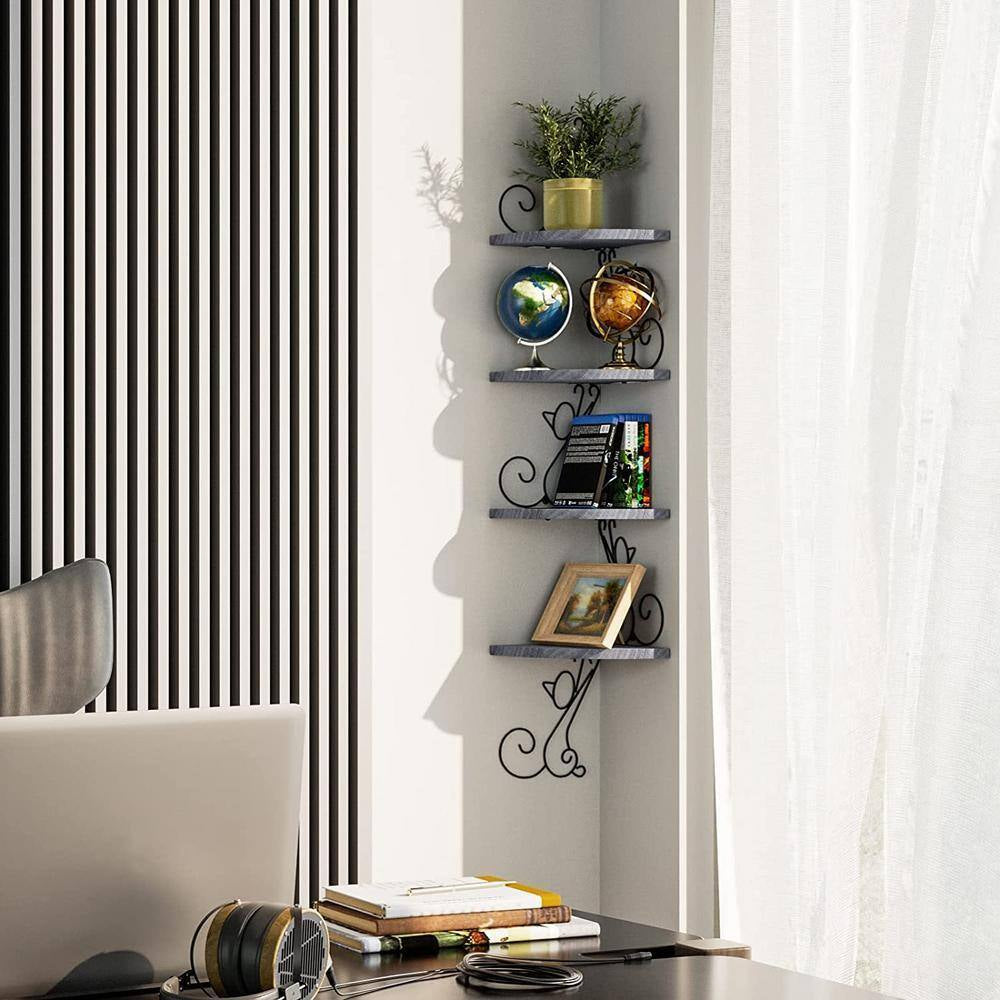 7.87 In. W X 7.87 In. D Grey Decorative Wall Shelf, Floating Corner Wood Shelves