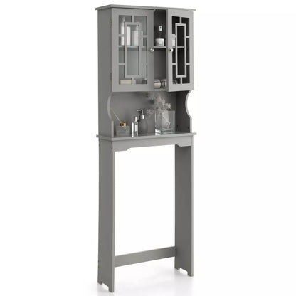 Costway over the Toilet Storage room Spacesaver Cabinet Tower Organizer Shelf & Doors White/Grey
