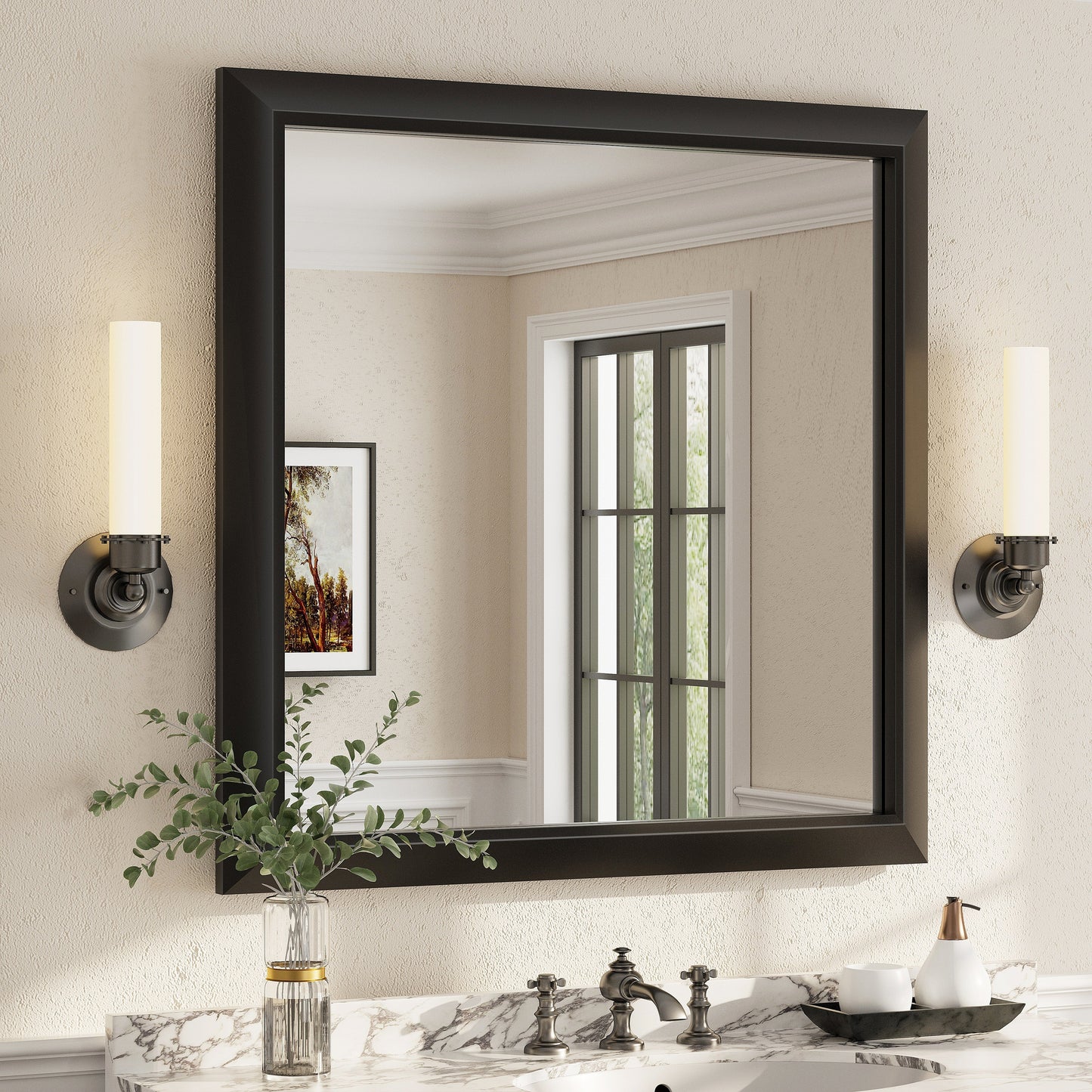 5-Year Warranty Full Size Farmhouse Beveled Metal Rectangle Wall Bathroom Vanity Mirrors