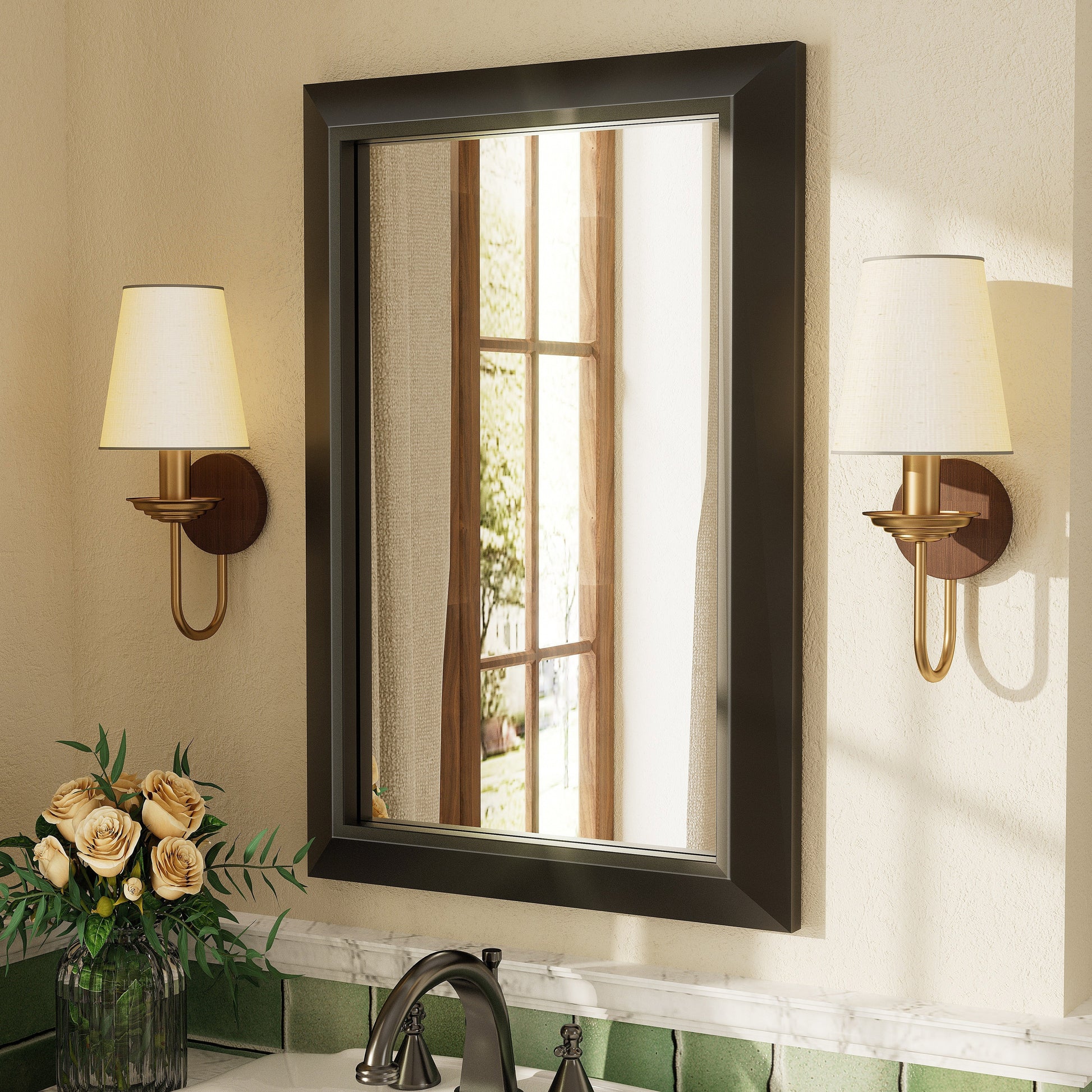 5-Year Warranty Full Size Farmhouse Beveled Metal Rectangle Wall Bathroom Vanity Mirrors