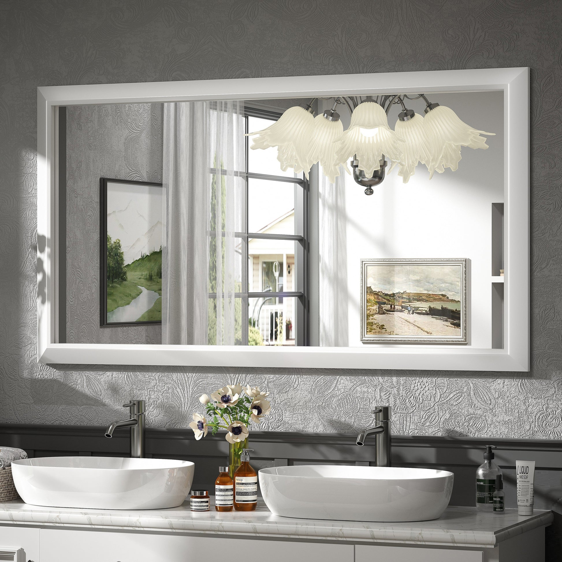 5-Year Warranty Full Size Farmhouse Beveled Metal Rectangle Wall Bathroom Vanity Mirrors
