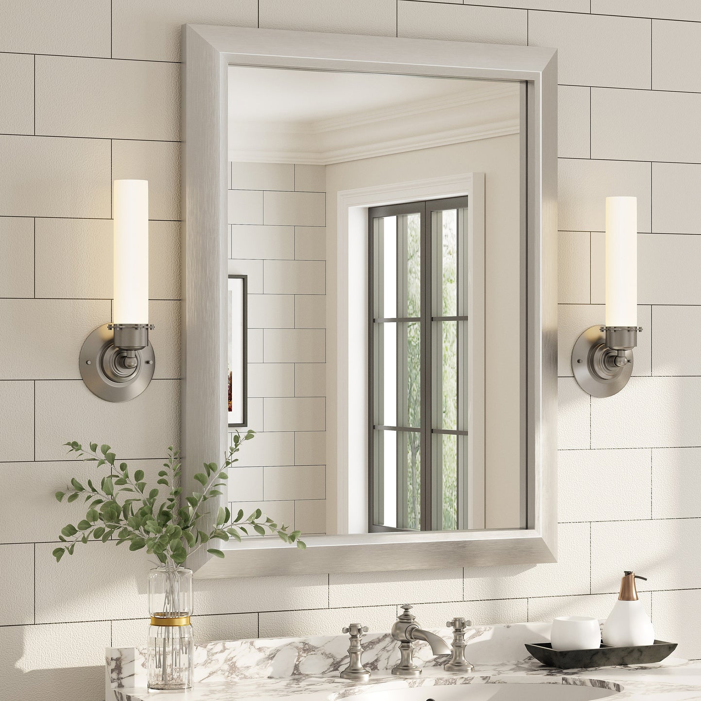 5-Year Warranty Full Size Farmhouse Beveled Metal Rectangle Wall Bathroom Vanity Mirrors
