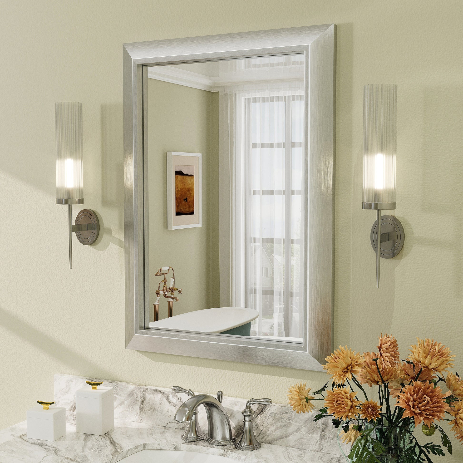 5-Year Warranty Full Size Farmhouse Beveled Metal Rectangle Wall Bathroom Vanity Mirrors