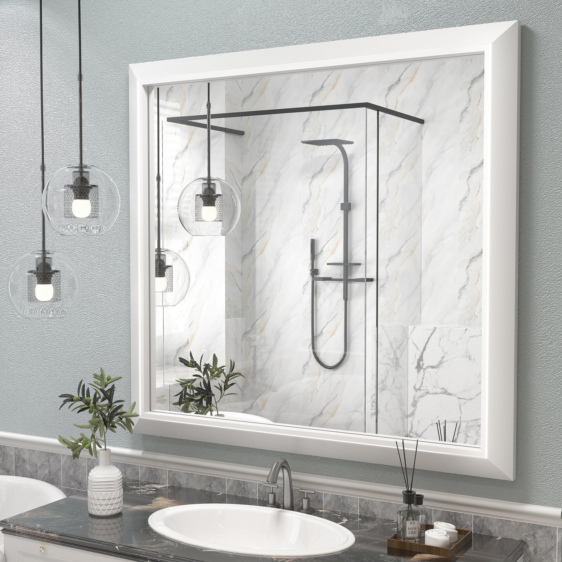 5-Year Warranty Full Size Farmhouse Beveled Metal Rectangle Wall Bathroom Vanity Mirrors