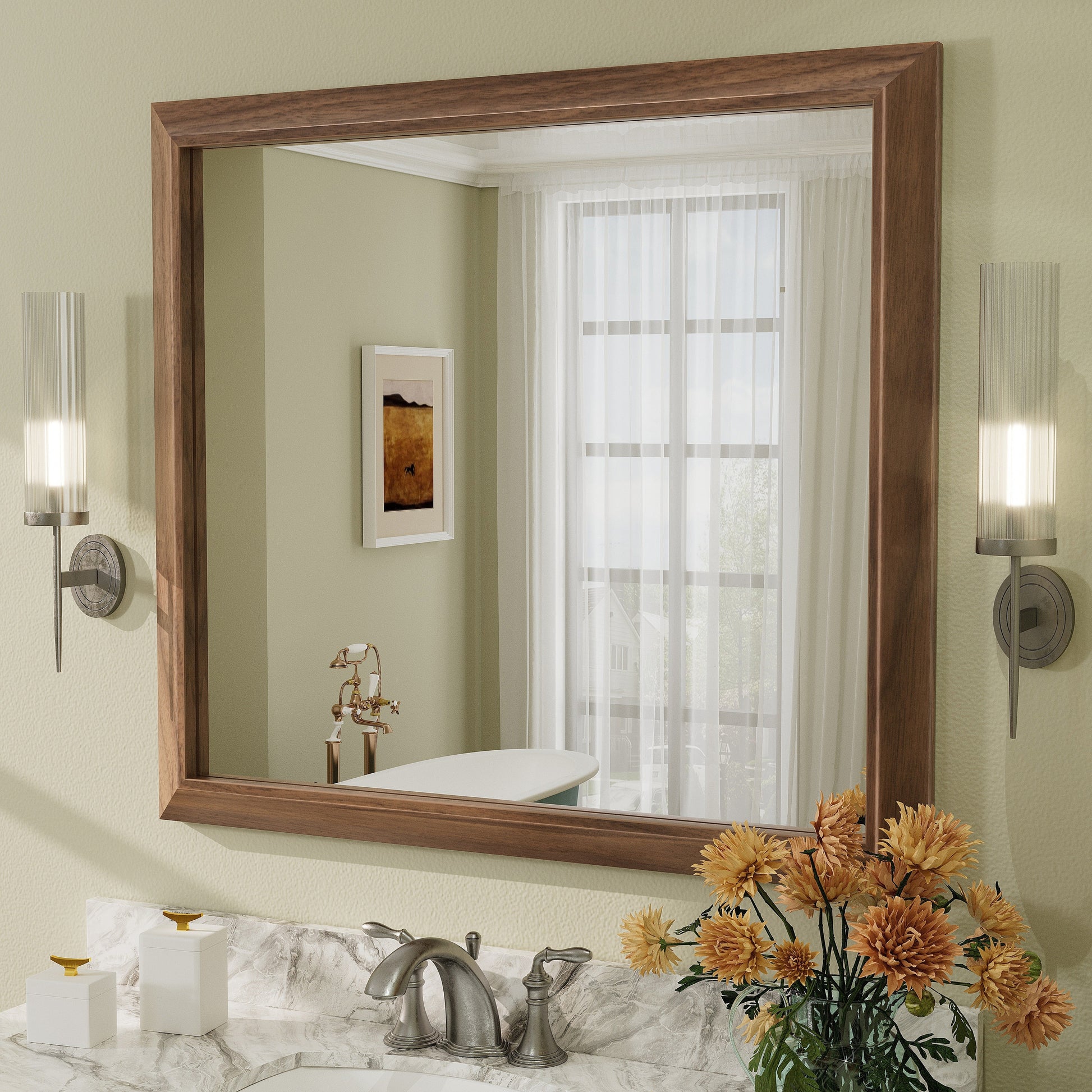 5-Year Warranty Full Size Farmhouse Beveled Metal Rectangle Wall Bathroom Vanity Mirrors