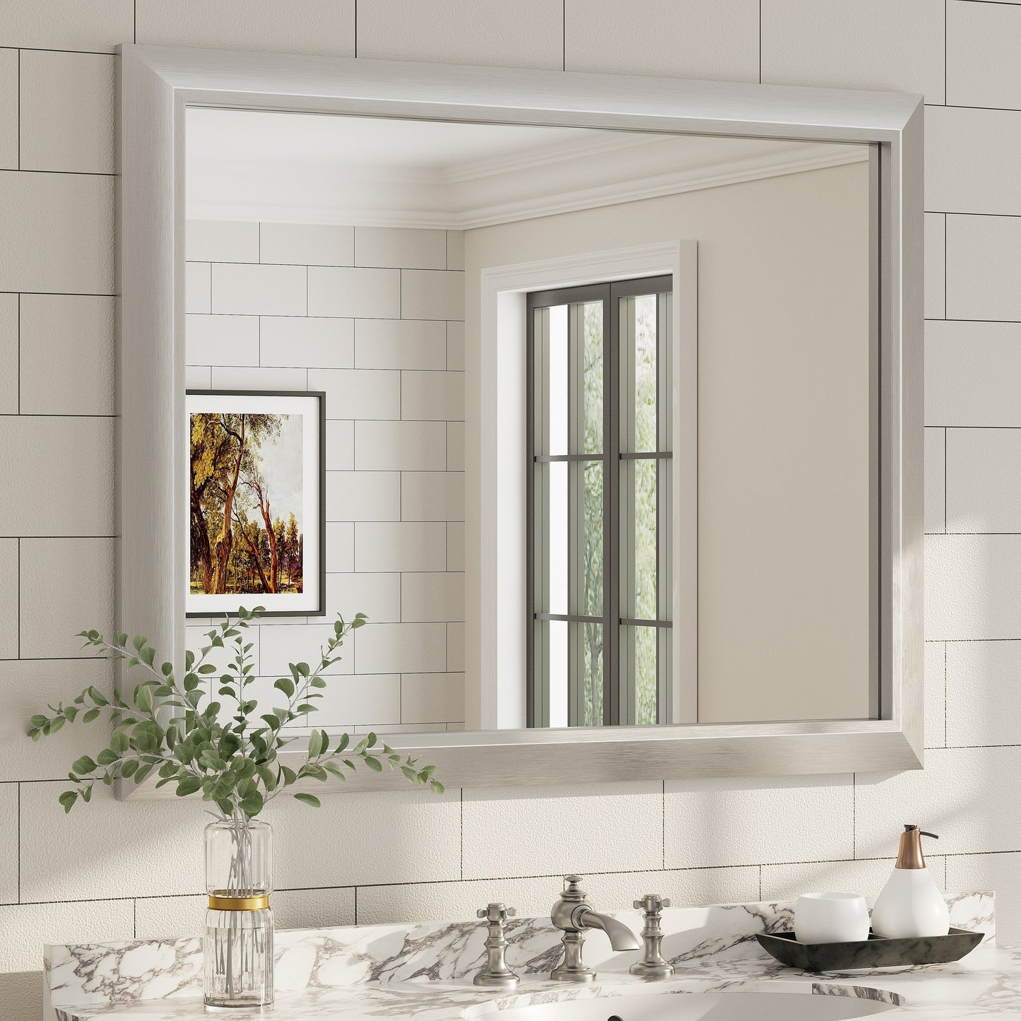5-Year Warranty Full Size Farmhouse Beveled Metal Rectangle Wall Bathroom Vanity Mirrors