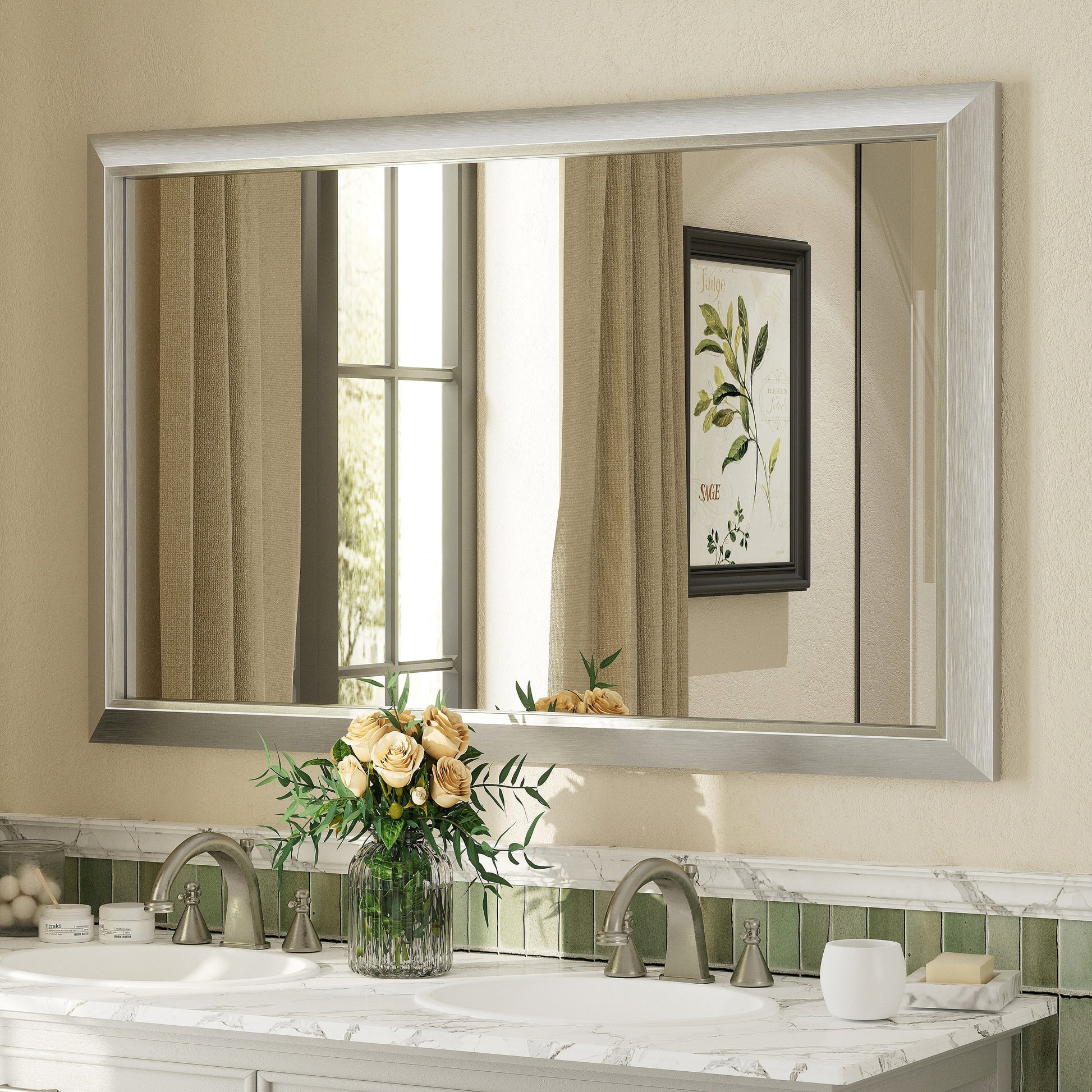 5-Year Warranty Full Size Farmhouse Beveled Metal Rectangle Wall Bathroom Vanity Mirrors