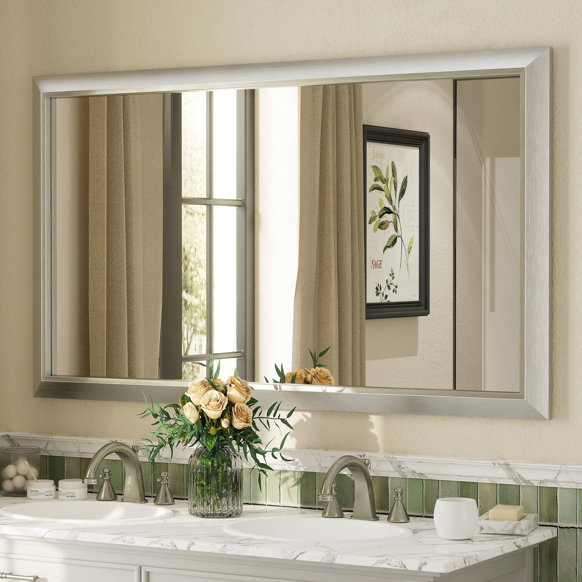 5-Year Warranty Full Size Farmhouse Beveled Metal Rectangle Wall Bathroom Vanity Mirrors