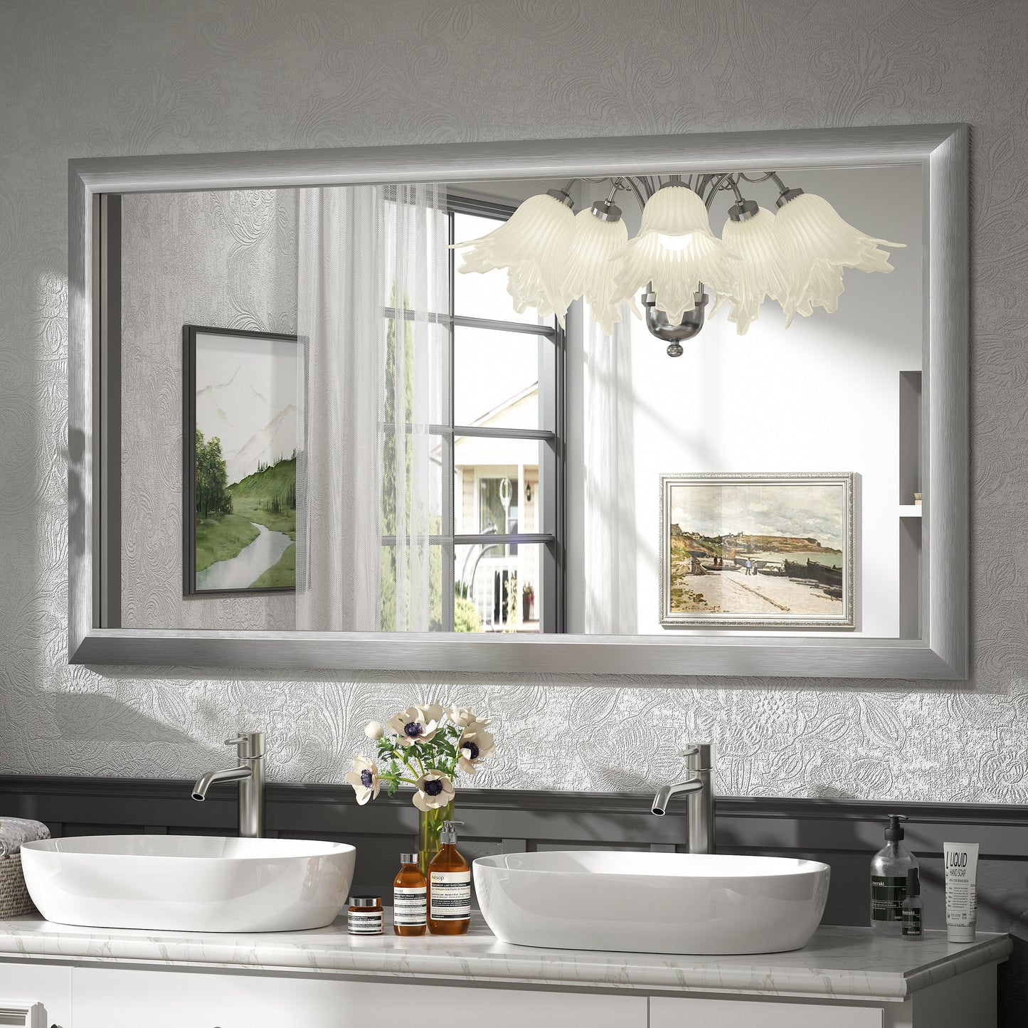 5-Year Warranty Full Size Farmhouse Beveled Metal Rectangle Wall Bathroom Vanity Mirrors