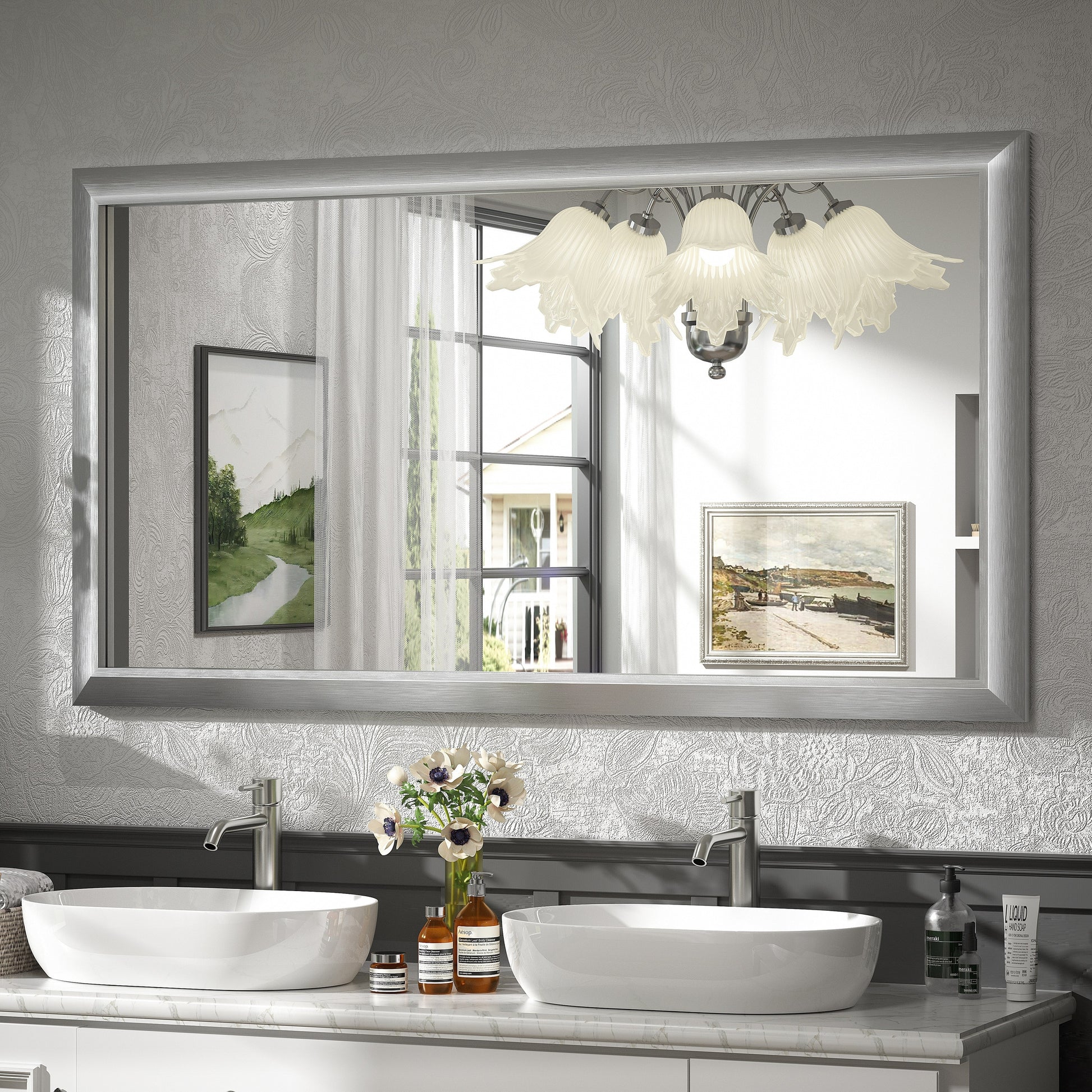 5-Year Warranty Full Size Farmhouse Beveled Metal Rectangle Wall Bathroom Vanity Mirrors
