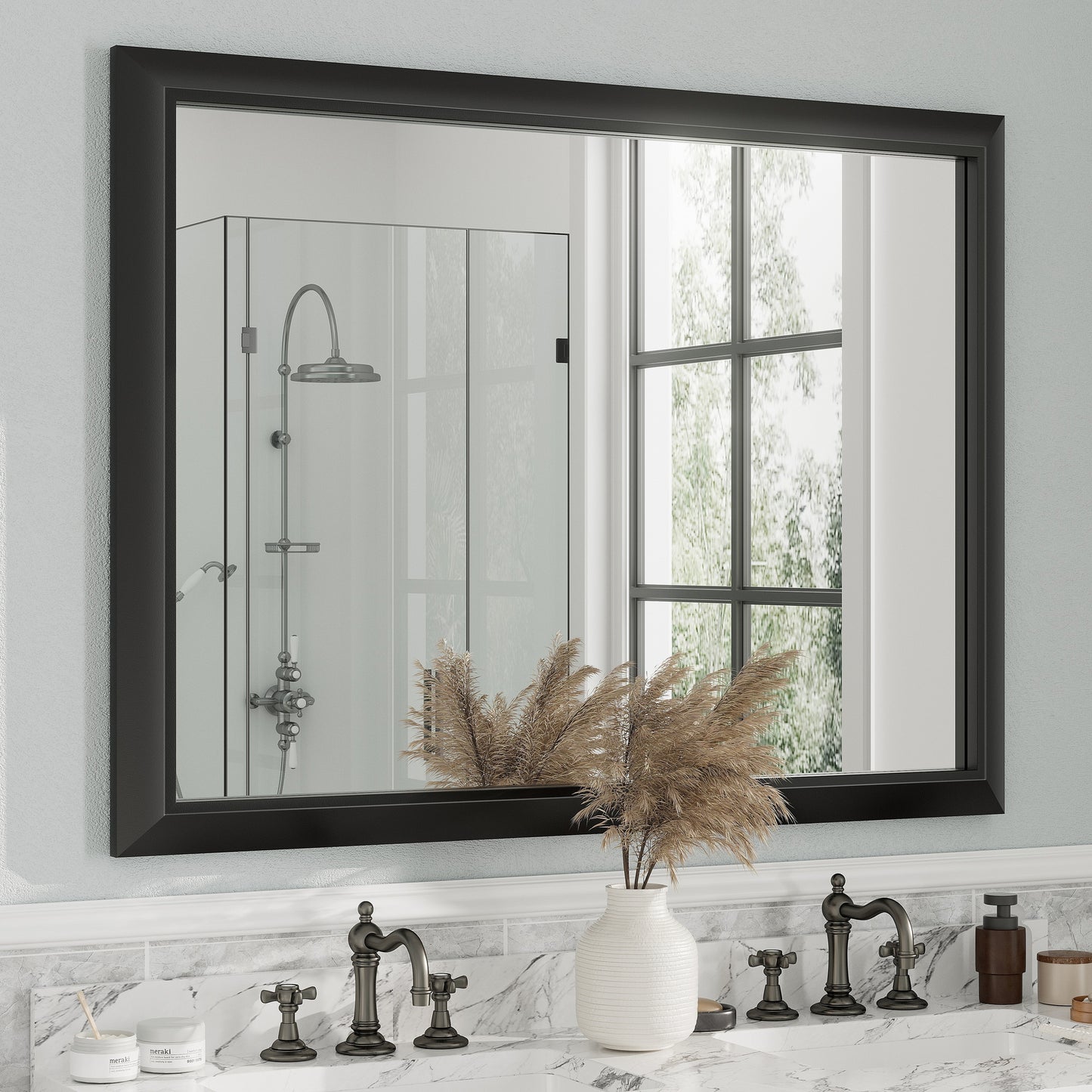 5-Year Warranty Full Size Farmhouse Beveled Metal Rectangle Wall Bathroom Vanity Mirrors