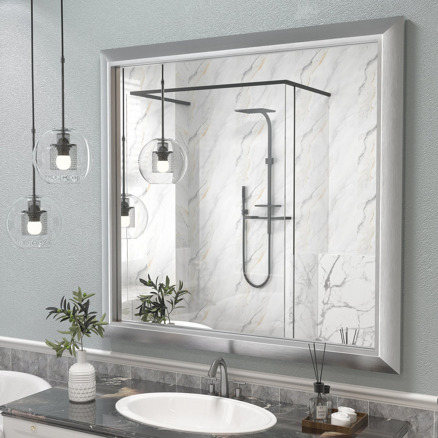 5-Year Warranty Full Size Farmhouse Beveled Metal Rectangle Wall Bathroom Vanity Mirrors