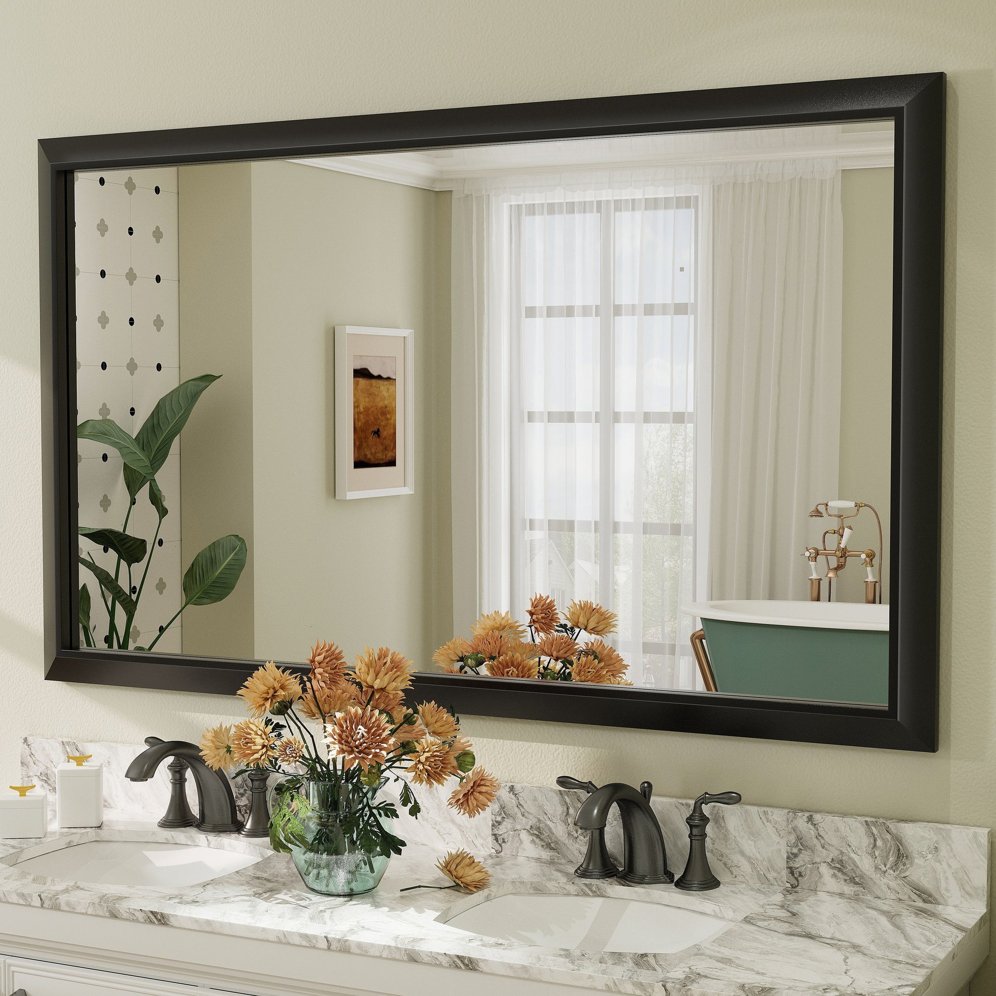 5-Year Warranty Full Size Farmhouse Beveled Metal Rectangle Wall Bathroom Vanity Mirrors
