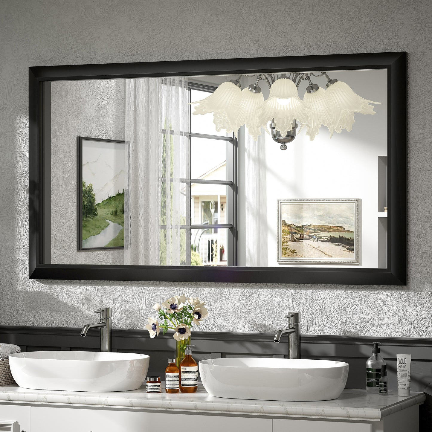 5-Year Warranty Full Size Farmhouse Beveled Metal Rectangle Wall Bathroom Vanity Mirrors