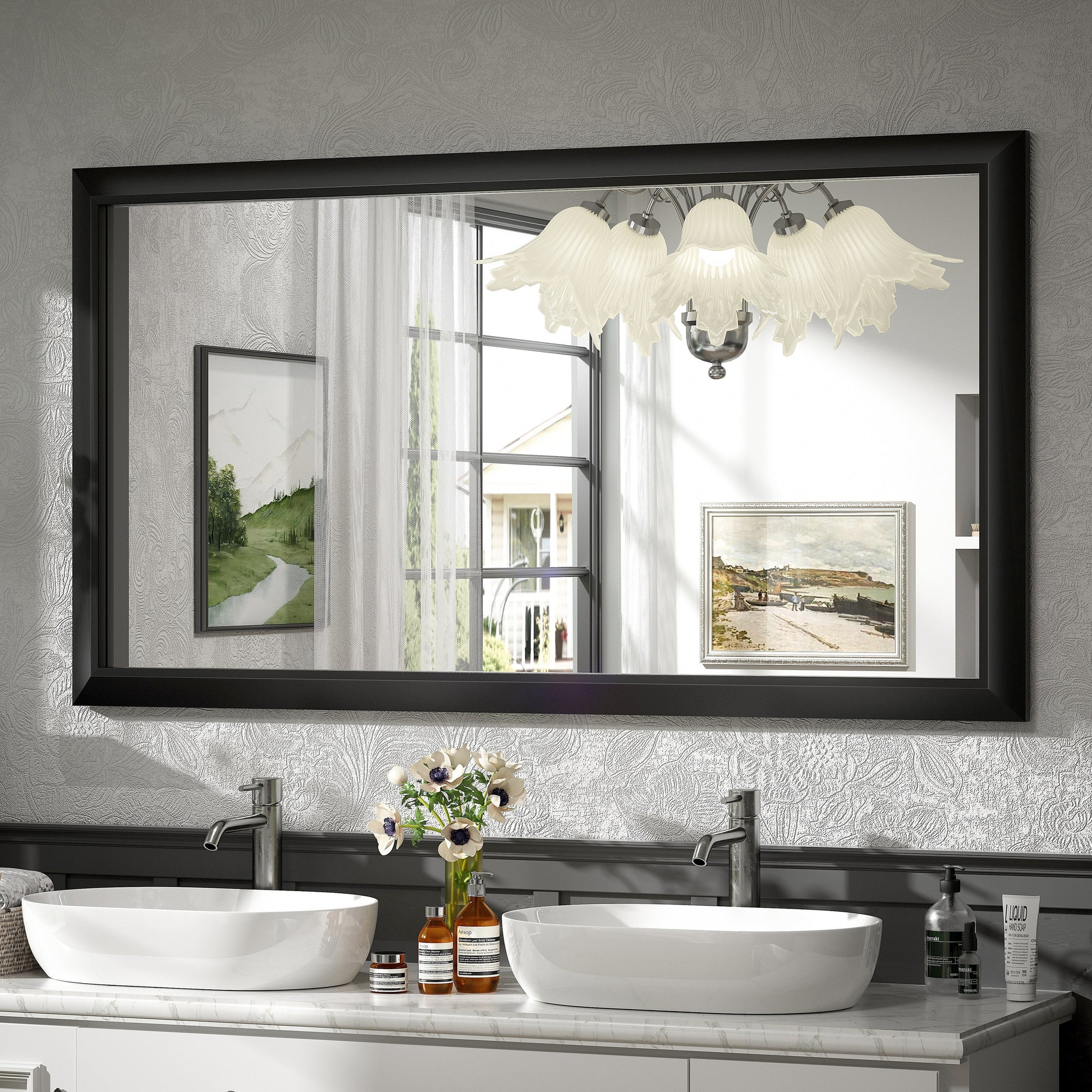5-Year Warranty Full Size Farmhouse Beveled Metal Rectangle Wall Bathroom Vanity Mirrors