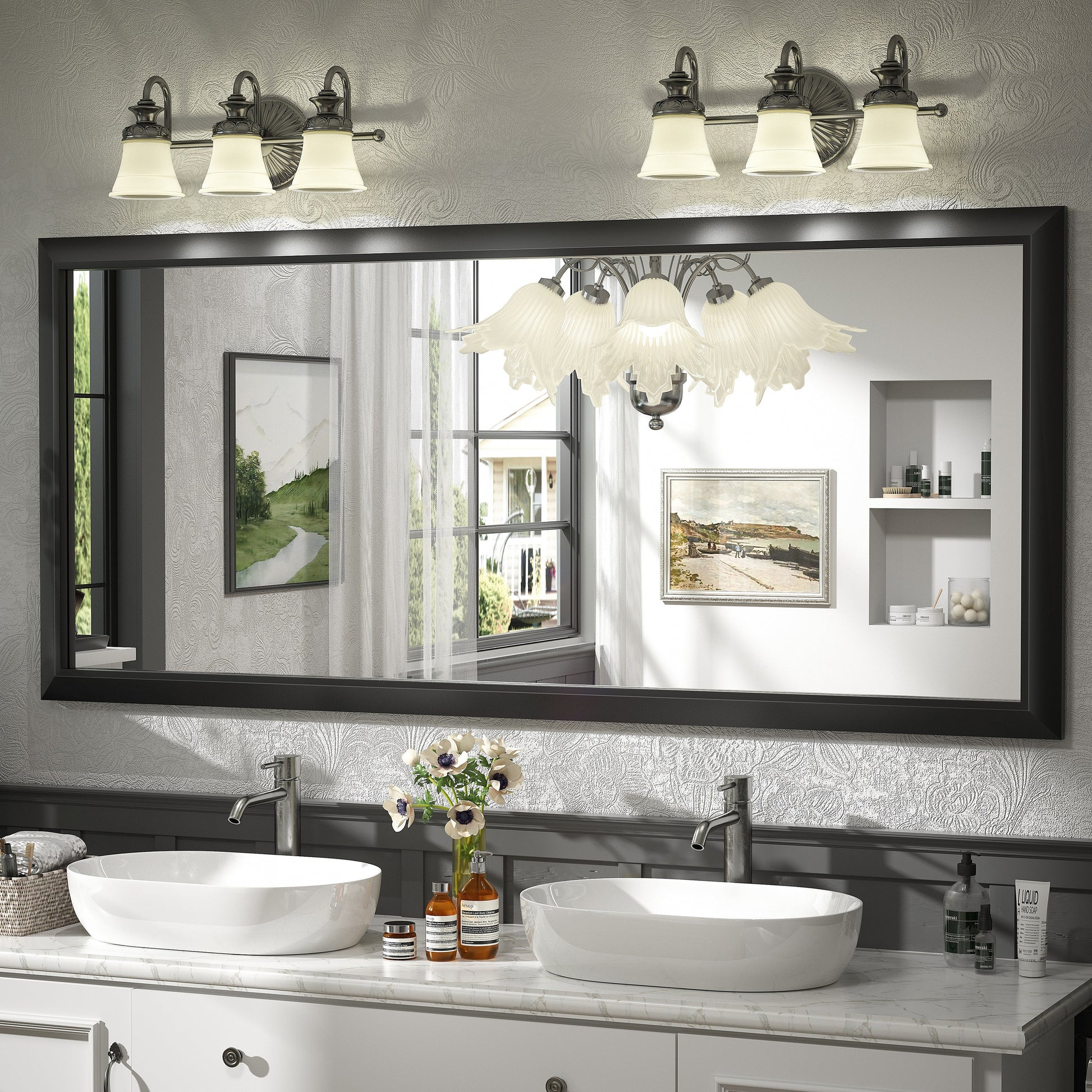 5-Year Warranty Full Size Farmhouse Beveled Metal Rectangle Wall Bathroom Vanity Mirrors