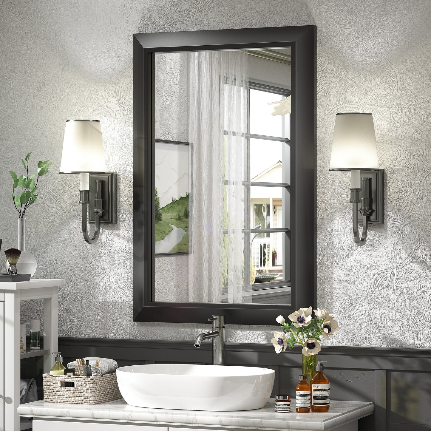 5-Year Warranty Full Size Farmhouse Beveled Metal Rectangle Wall Bathroom Vanity Mirrors