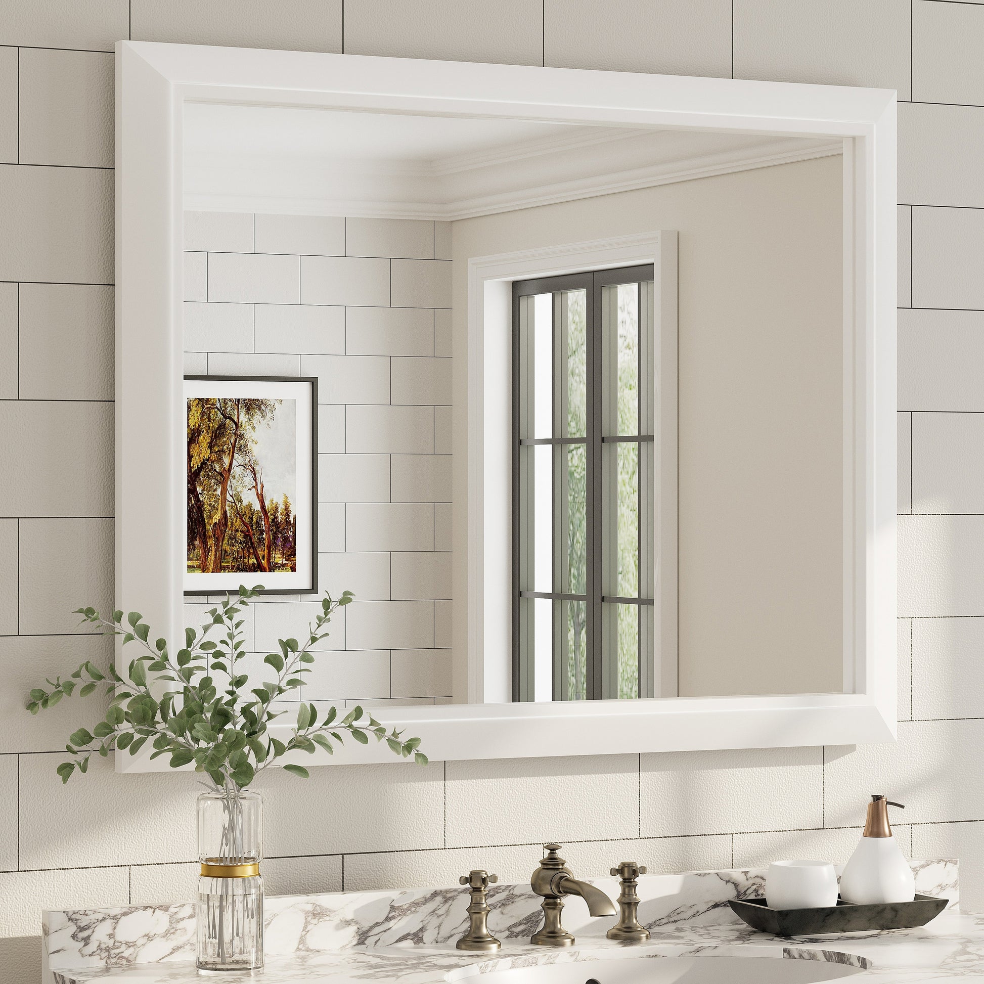 5-Year Warranty Full Size Farmhouse Beveled Metal Rectangle Wall Bathroom Vanity Mirrors