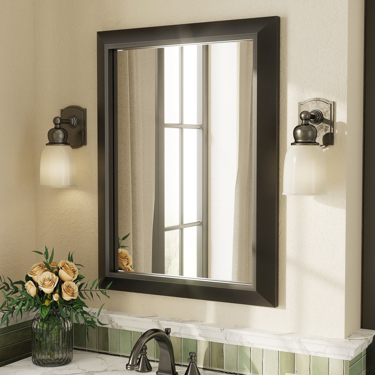 5-Year Warranty Full Size Farmhouse Beveled Metal Rectangle Wall Bathroom Vanity Mirrors