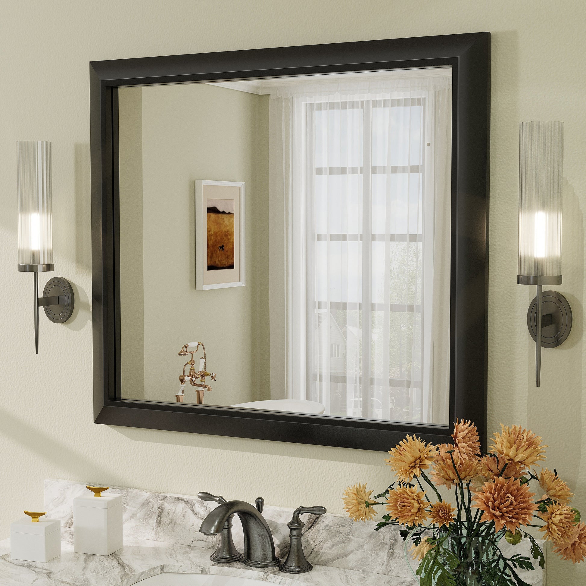 5-Year Warranty Full Size Farmhouse Beveled Metal Rectangle Wall Bathroom Vanity Mirrors
