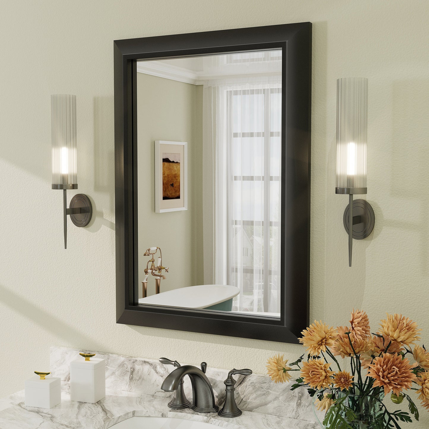 5-Year Warranty Full Size Farmhouse Beveled Metal Rectangle Wall Bathroom Vanity Mirrors
