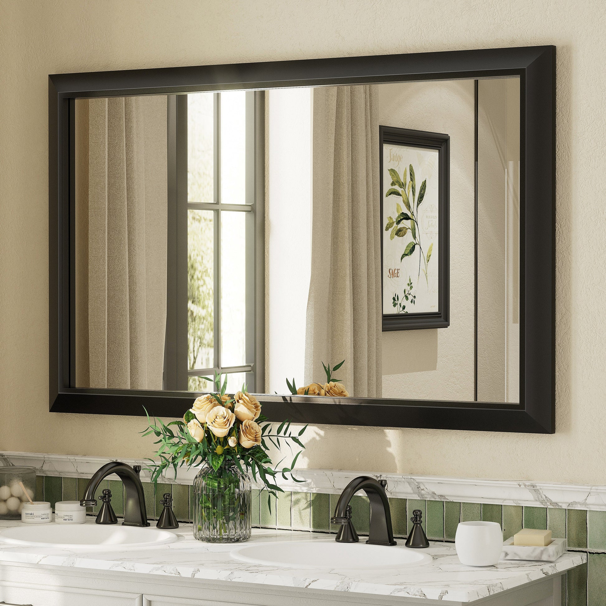5-Year Warranty Full Size Farmhouse Beveled Metal Rectangle Wall Bathroom Vanity Mirrors