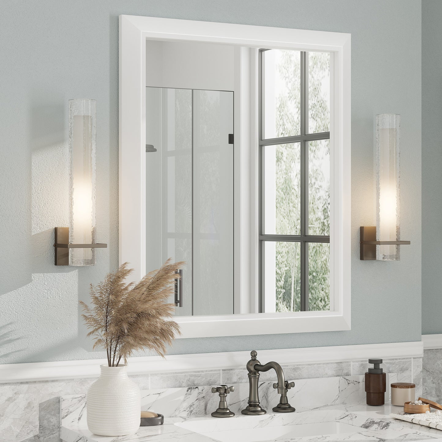 5-Year Warranty Full Size Farmhouse Beveled Metal Rectangle Wall Bathroom Vanity Mirrors
