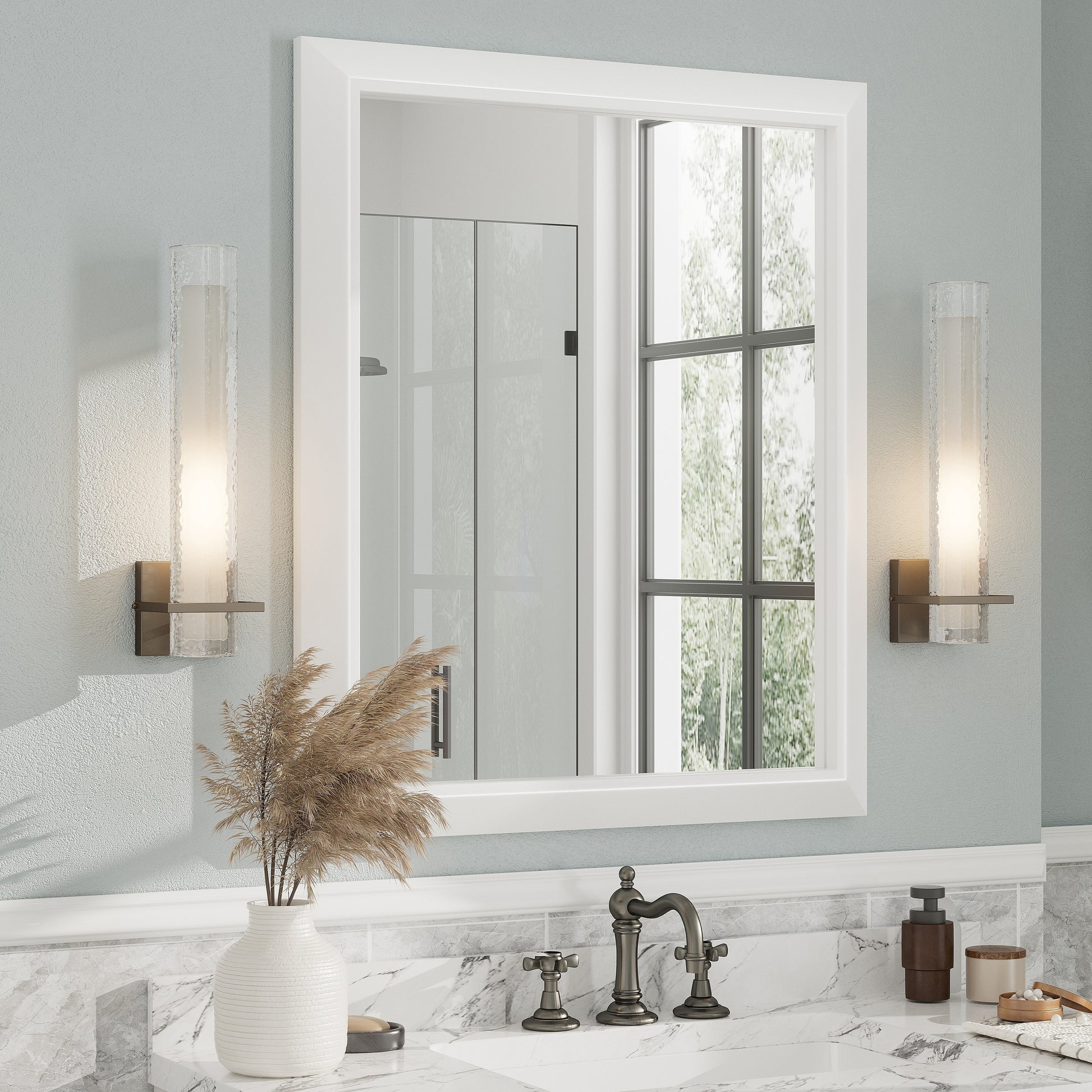 5-Year Warranty Full Size Farmhouse Beveled Metal Rectangle Wall Bathroom Vanity Mirrors