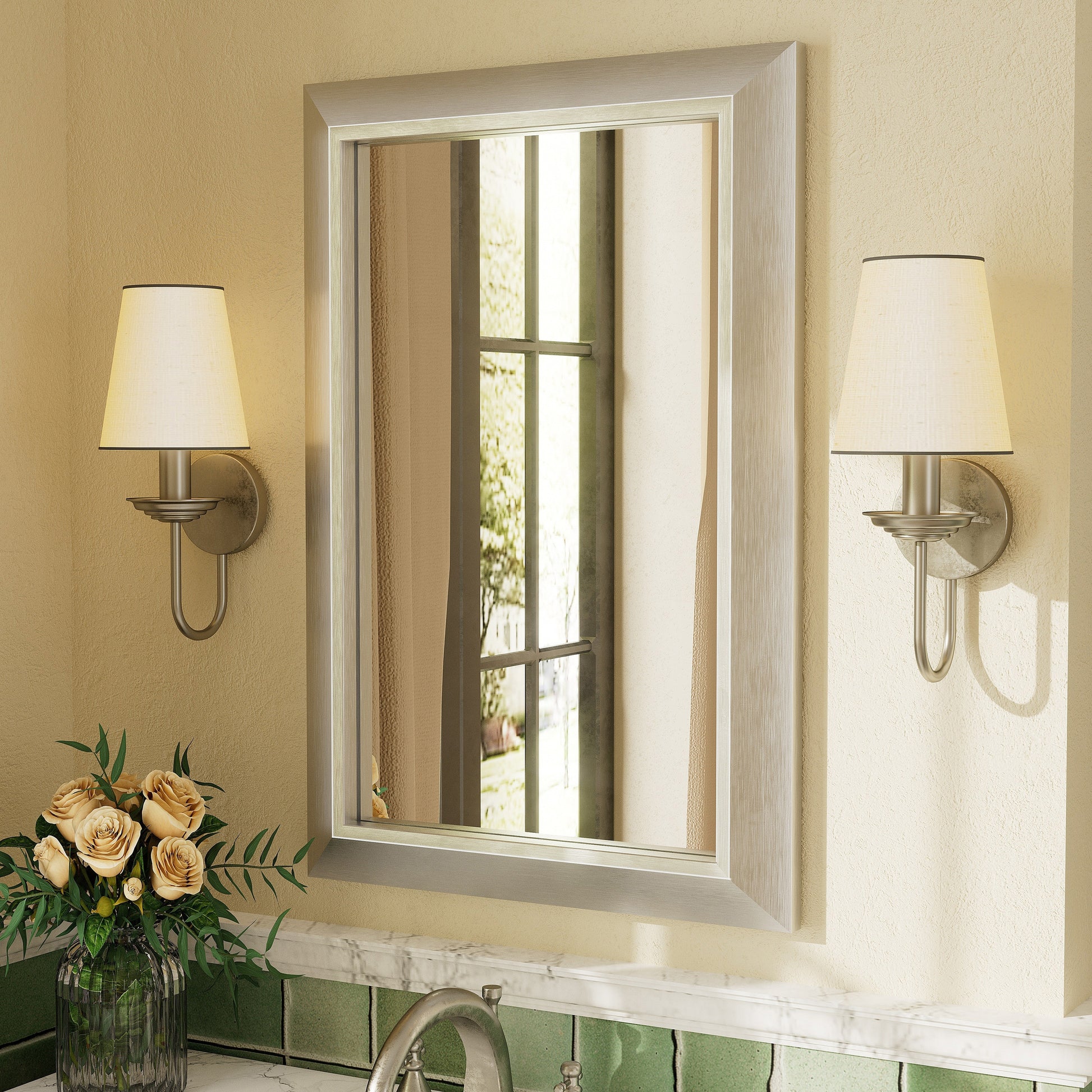 5-Year Warranty Full Size Farmhouse Beveled Metal Rectangle Wall Bathroom Vanity Mirrors
