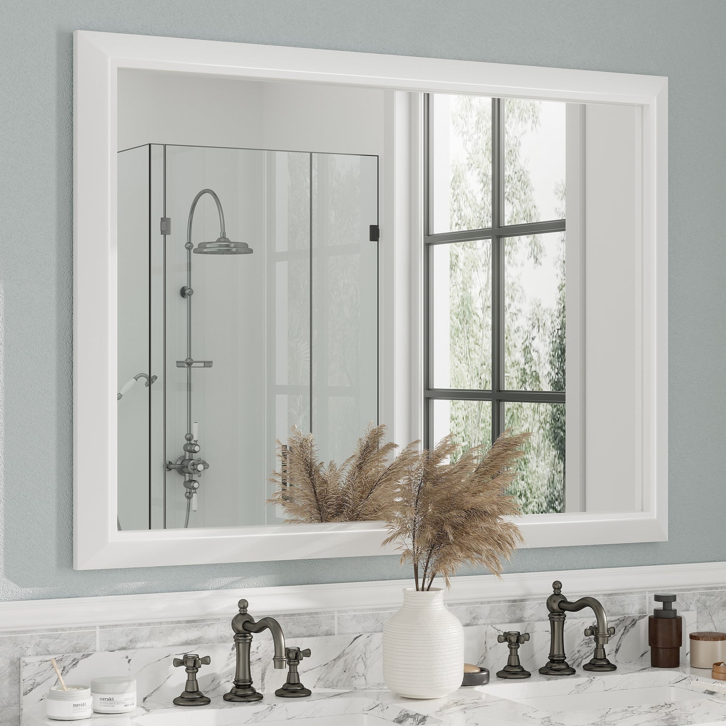 5-Year Warranty Full Size Farmhouse Beveled Metal Rectangle Wall Bathroom Vanity Mirrors