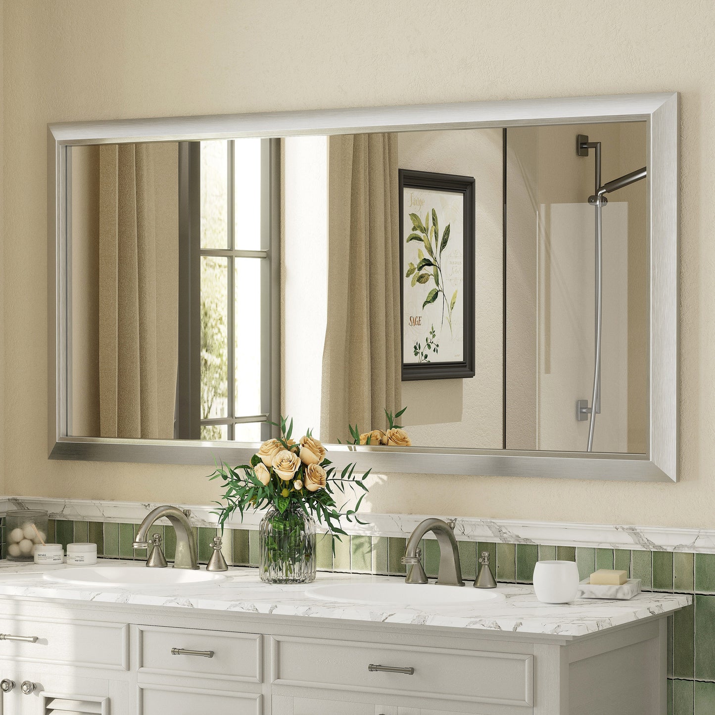 5-Year Warranty Full Size Farmhouse Beveled Metal Rectangle Wall Bathroom Vanity Mirrors